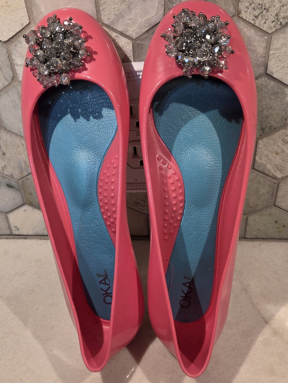 OKA b. Pink Jeweled Round-Toe Flats EU 38 Pink Ballet Flats Crystals